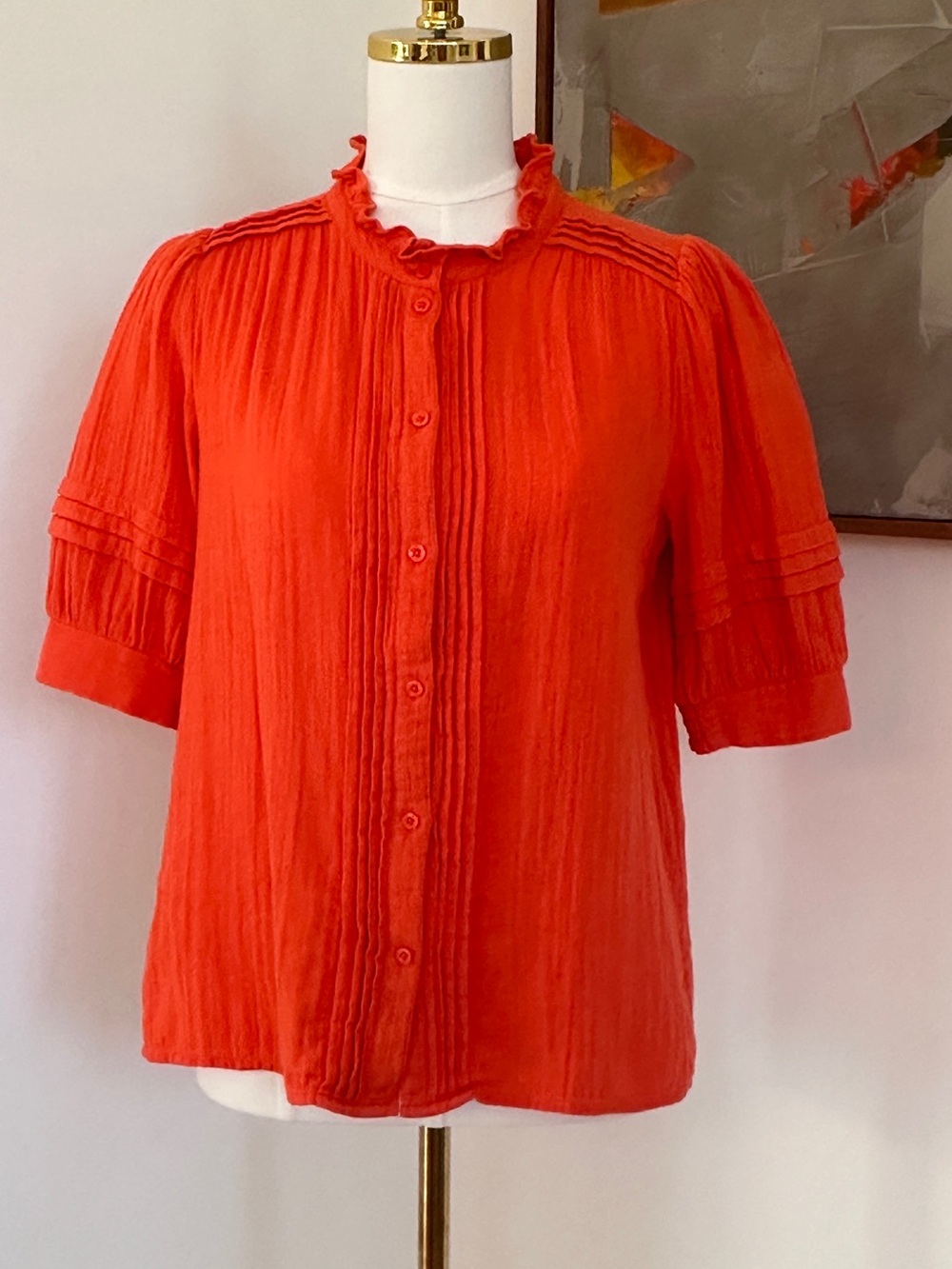 ME+EM Papaya Orange Cheesecloth Blouse size 4